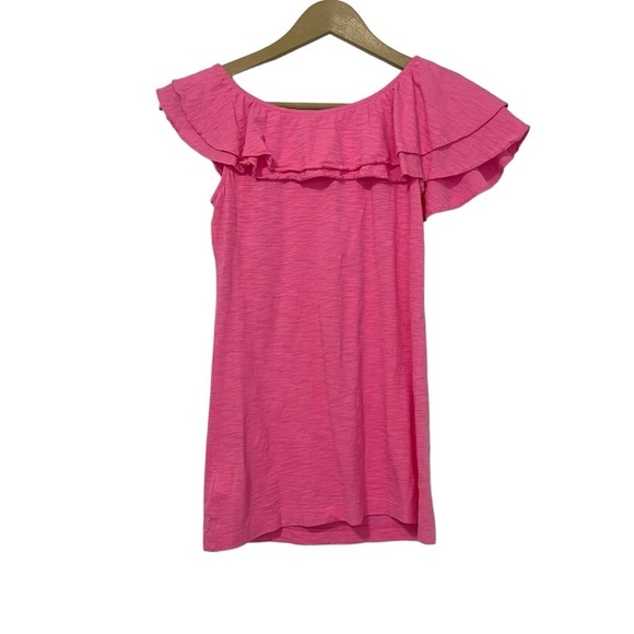 Lilly Pulitzer Hot Pink Asymmetric Ruffle Shoulder Top Size XS - Picture 2 of 6